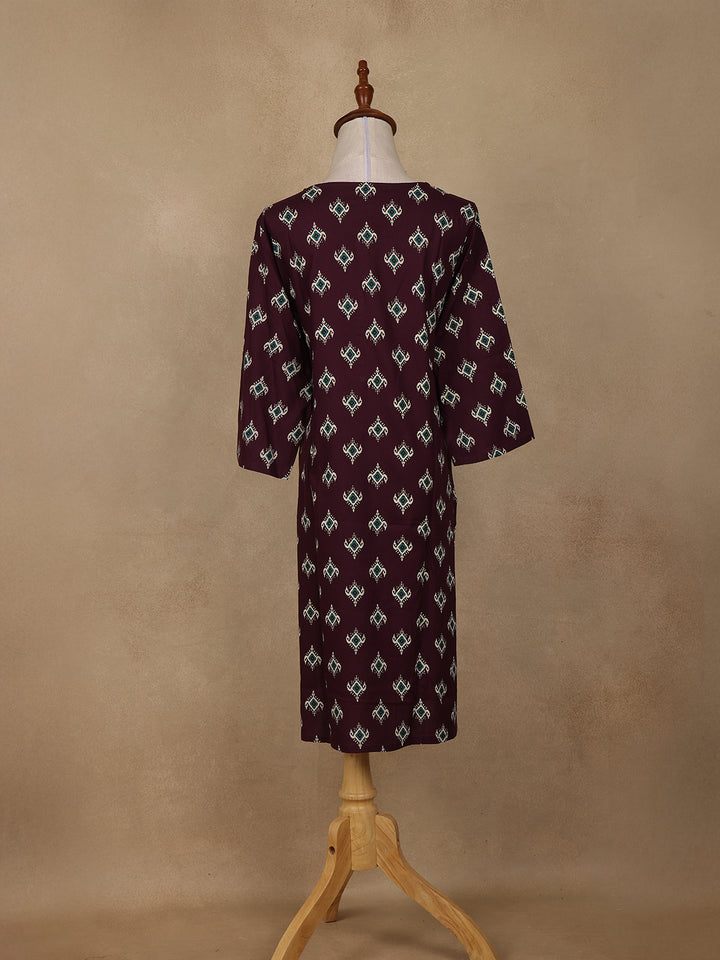 Wine Diamond Design Print Rayon Kurti - Diadem