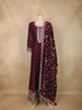 Wine Dotted and Floral Embroidered Design Georgette Gown with Dupatta