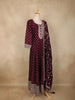 Wine Dotted and Floral Embroidered Design Georgette Gown with Dupatta