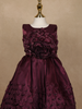 Wine Embellished Design Satin Kids Gown with 3D Rose Appliqué
