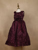 Wine Embellished Design Satin Kids Gown with 3D Rose Appliqué