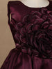 Wine Embellished Design Satin Kids Gown with 3D Rose Appliqué