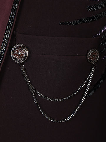 Wine Embellished Satin Men's Suit with Leaf Sequin Work - Diadem
