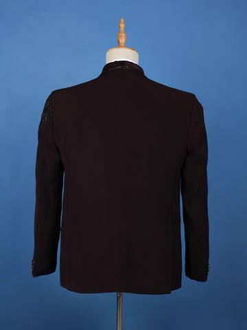 Wine Embellished Satin Men's Suit with Leaf Sequin Work - Diadem