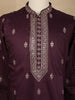 Wine Embroidered Design Semi Silk Kurta With Dupatta