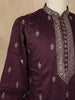 Wine Embroidered Design Semi Silk Kurta With Dupatta