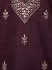 Wine Embroidered Design Semi Silk Kurta With Dupatta