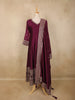 Wine Embroidered Georgette Anarkali Suit with Dupatta