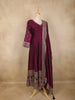 Wine Embroidered Georgette Anarkali Suit with Dupatta
