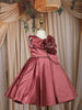 Wine Floral Design Satin Party Frock With Oversized Floral Appliqué