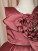 Wine Floral Design Satin Party Frock With Oversized Floral Appliqué
