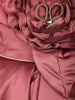 Wine Floral Design Satin Party Frock With Oversized Floral Appliqué