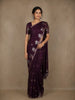Wine Floral Design Semi Banarasi Silk Saree