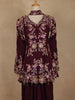 Wine Floral Embroidered Crepe Silk Skirt Top
