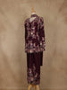 Wine Floral Embroidered Crepe Silk Skirt Top