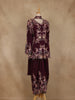Wine Floral Embroidered Crepe Silk Skirt Top