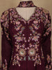 Wine Floral Embroidered Crepe Silk Skirt Top