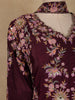 Wine Floral Embroidered Crepe Silk Skirt Top