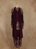 Wine Floral Embroidered Crepe Silk Skirt Top