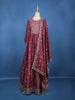 Wine Floral Embroidered Design Georgette Gown
