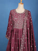 Wine Floral Embroidered Design Georgette Gown