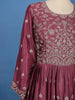 Wine Floral Embroidered Design Georgette Gown