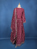 Wine Floral Embroidered Design Georgette Gown