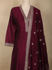 Wine Floral Embroidered Design Georgette Straight Cut Salwar Suit