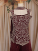 Wine Floral Embroidered Design Organza Palazzo Suit