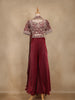 Wine Floral Embroidered Design Space Silk Palazzo Suit