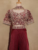 Wine Floral Embroidered Design Space Silk Palazzo Suit
