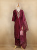Wine Floral Embroidered Semi Silk Salwar Suit With Dupatta