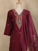 Wine Floral Embroidered Semi Silk Salwar Suit With Dupatta