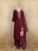 Wine Floral Embroidered Semi Silk Salwar Suit With Dupatta