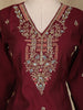 Wine Floral Embroidered Semi Silk Salwar Suit With Dupatta