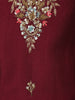 Wine Floral Embroidered Semi Silk Salwar Suit With Dupatta