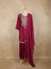 Wine Floral Embroidered Silk Cotton Palazzo Suit with Dupatta
