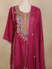 Wine Floral Embroidered Silk Cotton Palazzo Suit with Dupatta