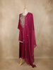 Wine Floral Embroidered Silk Cotton Palazzo Suit with Dupatta