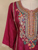 Wine Floral Embroidered Silk Cotton Palazzo Suit with Dupatta