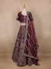 Wine Floral Embroidered Silk Lehenga With Dupatta
