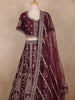 Wine Floral Embroidered Silk Lehenga With Dupatta