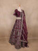 Wine Floral Embroidered Silk Lehenga With Dupatta