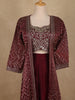Wine Floral Embroidered Space Silk Skirt Top