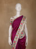 Wine Floral Embroidered Tussar Silk Saree - Diadem