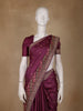 Wine Floral Embroidered Tussar Silk Saree - Diadem