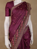Wine Floral Embroidered Tussar Silk Saree - Diadem