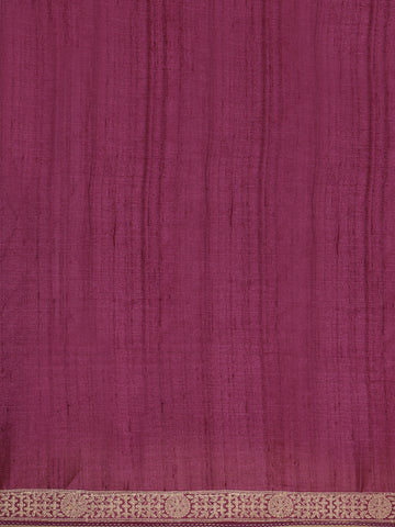 Wine Floral Embroidered Tussar Silk Saree - Diadem