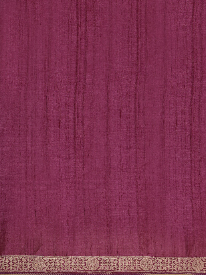 Wine Floral Embroidered Tussar Silk Saree - Diadem