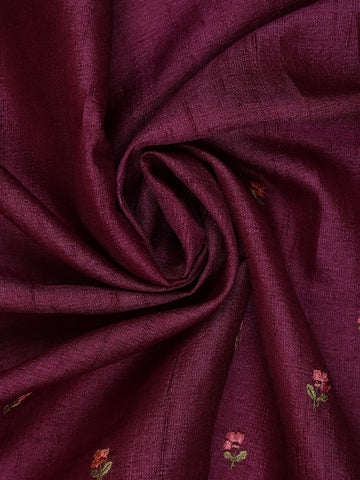 Wine Floral Embroidered Tussar Silk Saree - Diadem